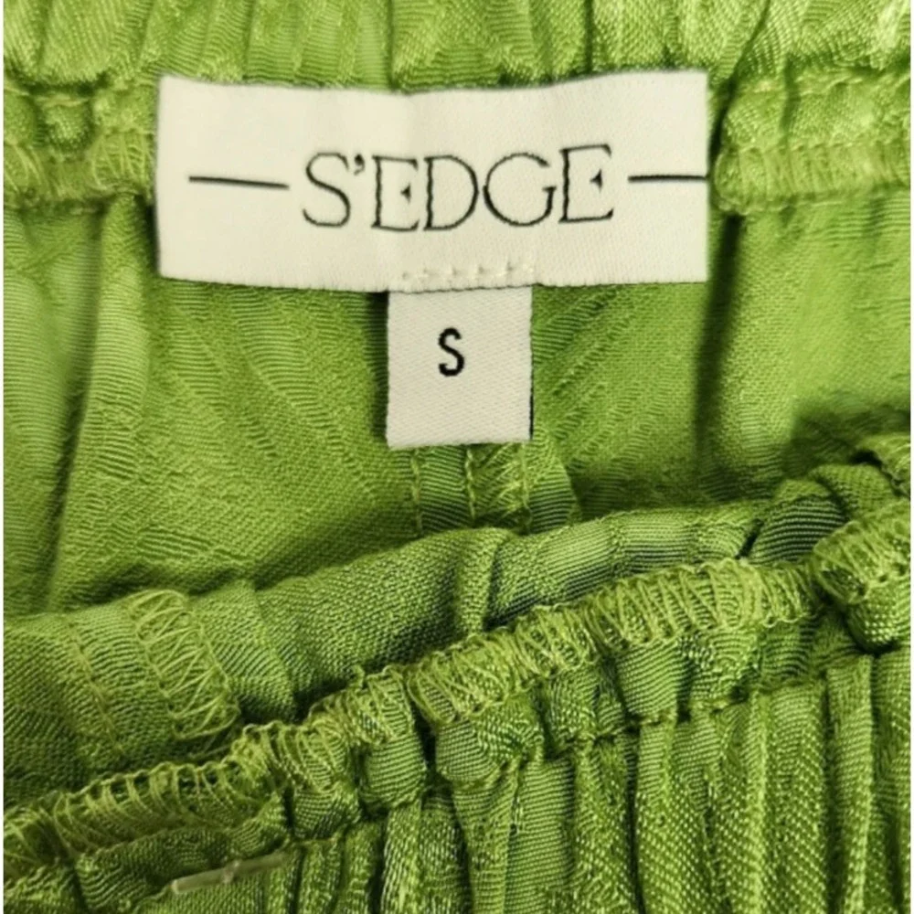 S'EDGE Sedge GREEN PALM PRINT SATIN SHORTS Jacquard Design PULL-ON Pockets S
